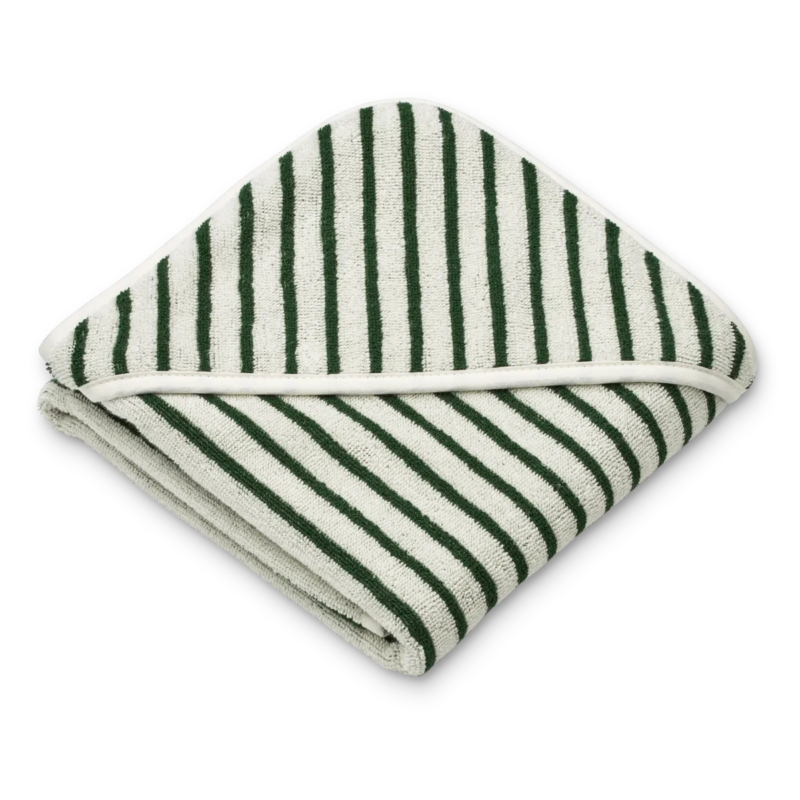 Liewood - Alba Yarn Dyed Hooded Baby Towel (Y/D stripes Garden green / Creme de la creme)