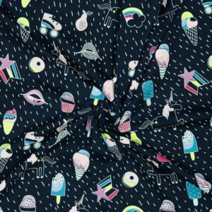 verhees textiles - JERSEY NEON UNICORN PARTY - NAVY