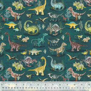 Windham Fabrics - Age of the Dinosaurs - A Moment In Time teal