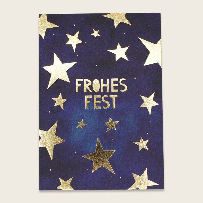 ava&yves - Postkarte Sterne mit Goldfolie – FROHES FEST