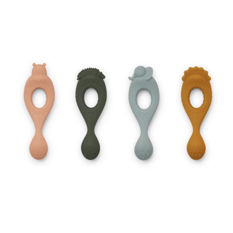 Babylöffel aus Silikon "Liva Silicone Spoon" im 4er Set – Safari / Rose Multi Mix – Bild 2