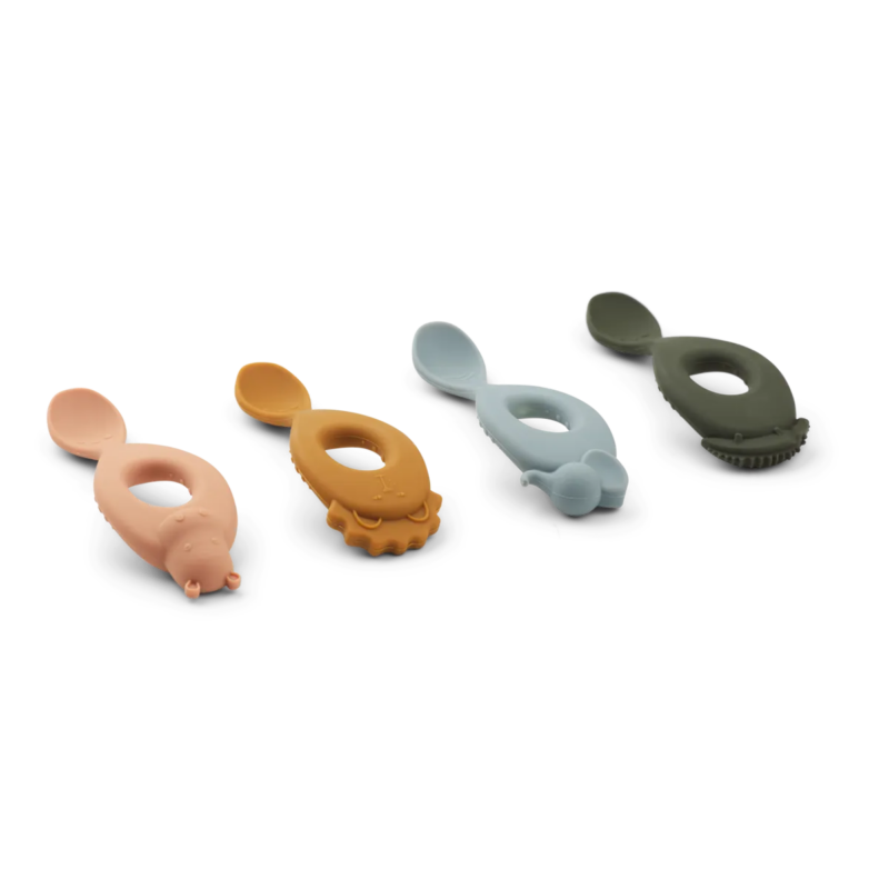 Babylöffel aus Silikon "Liva Silicone Spoon" im 4er Set – Safari / Rose Multi Mix – Bild 3