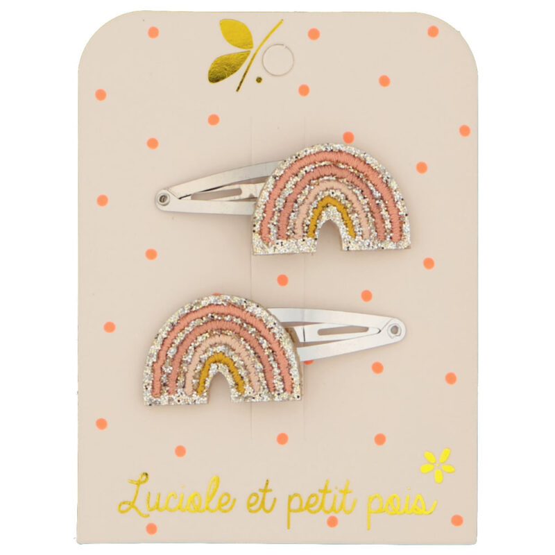 Luciole et Petit Pois - Barrettes arcs-en-ciel beige