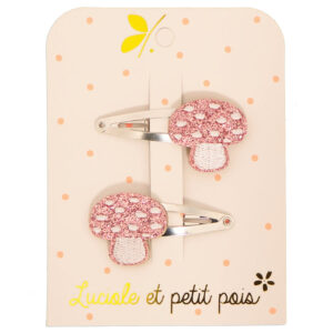 Luciole et Petit Pois - Barrettes champignons framboise (paire)