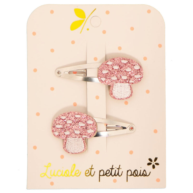 Luciole et Petit Pois - Barrettes champignons framboise (paire)