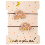 Luciole et Petit Pois - Élastiques mini arcs-en-ciel beige (paire)