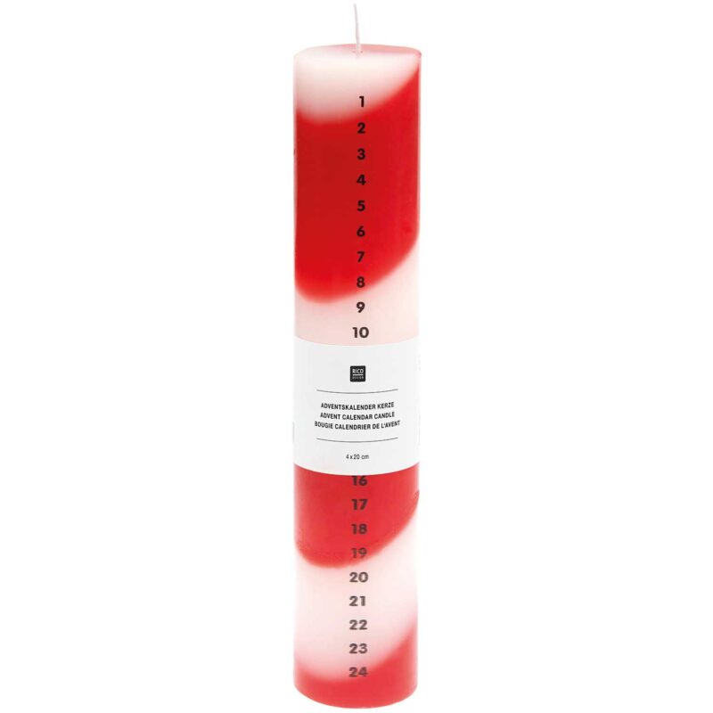Adventskalender Kerze "Candy Cane" –  Rot / Weiß – Bild 2