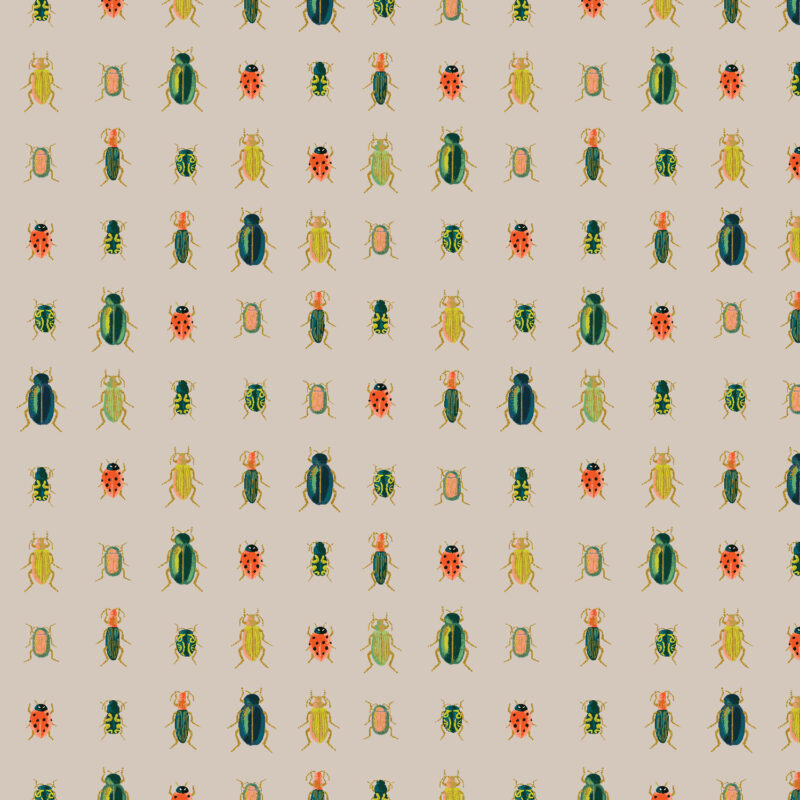 Cotton&Steel Fabrics - Curio - Beetles & Bugs - Khaki Metallic