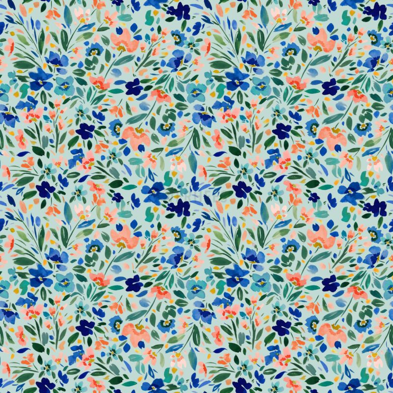 verhees textiles - JERSEY DIGITAL WILD FLOWERS - LIGHT MINT