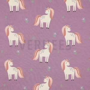 verhees textiles - JERSEY GLITTER UNICORNS - GRAPE