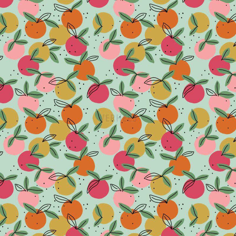 verhees textiles - POPLIN GOTS PEACHY FRUIT - LIGHT MINT