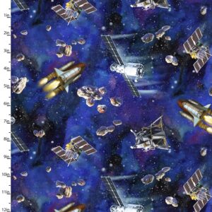 3 wishes fabrics - Final Frontier - Dodgings satellites blue