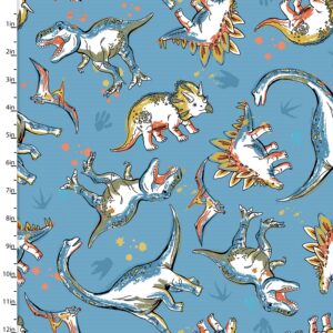 3 wishes fabrics - Totally Roarsome - Dinos Blue