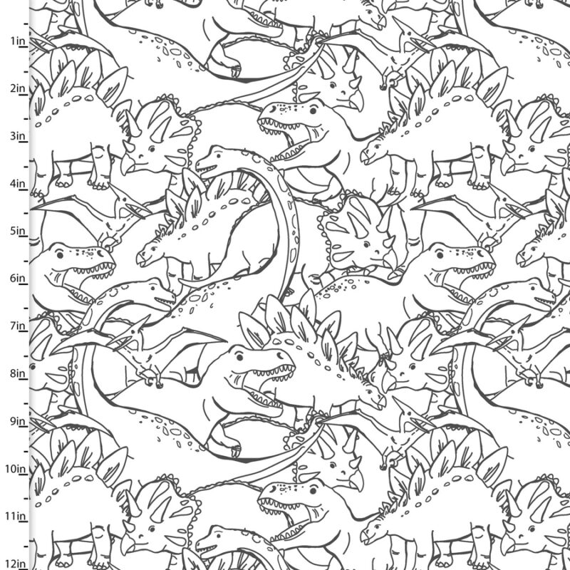 3 wishes fabrics - Totally Roarsome - Outlines White