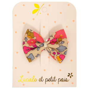 Luciole et Petit Pois - Barrette nœud ruban - Liberty Betsy fluo thé