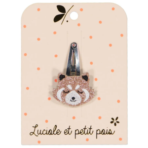 Luciole et Petit Pois - Barrette panda roux - Glitter rose