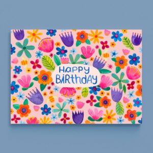 Frau Ottilie - Postkarte *Happy Birthday* (mit Blumen)