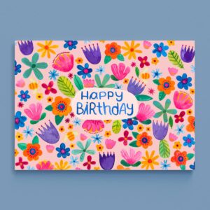 Frau Ottilie - Postkarte *Happy Birthday* (mit Blumen)