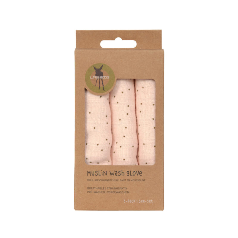 Mull Waschlappen "Baby" 3er Set – Rosa / Punkte – Bild 3