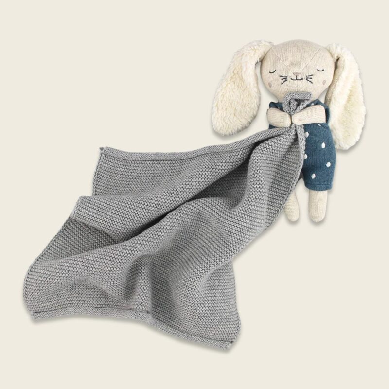 Kuscheltuch aus Bio-Baumwolle "Hase mit Punkten" - Blau / Grau – Bild 2