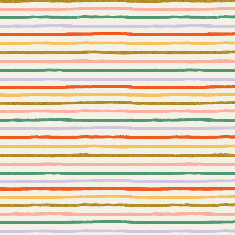 Cotton&Steel Fabrics - Orchard - Happy Stripe - Cream Multi Metallic Fabric