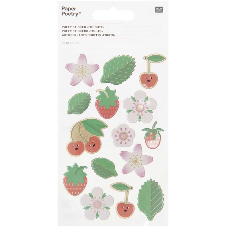 3D-Sticker "Paper Poetry" – ERDBEEREN & KIRSCHEN 14 STÜCK – Bild 2
