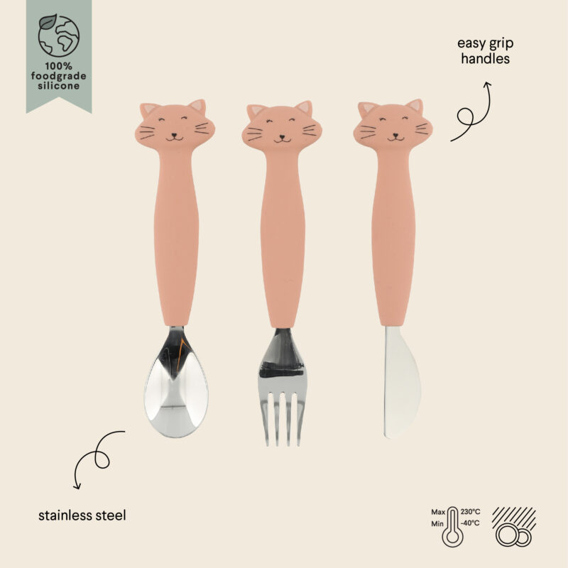 Kinderbesteck aus Silikon 3er Set - Mr.  Mrs. Cat – Bild 2
