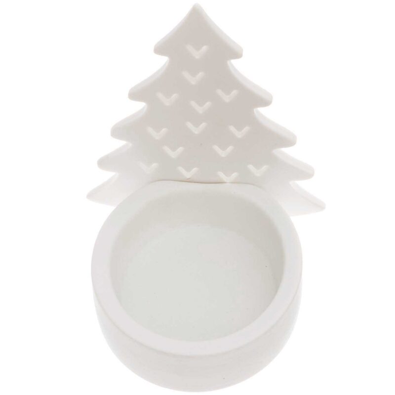 Teelichthalter aus Keramik "Tannenbaum" – Weiß – Bild 2