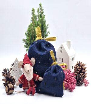 Geschenkbeutel "LottiBag" aus Stoff – Goldene Sprinkle navy