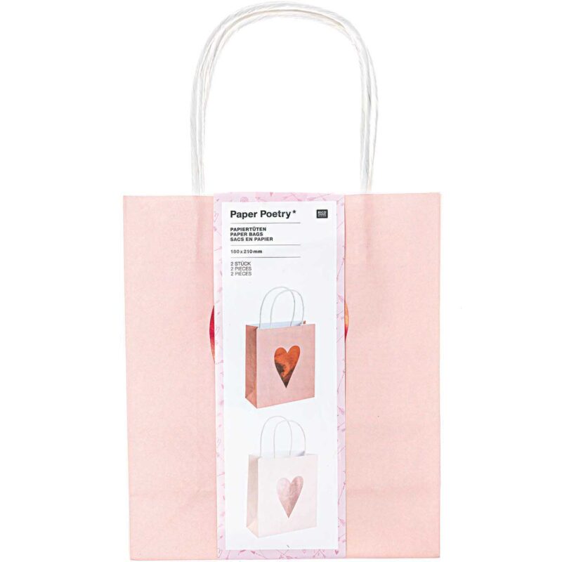 Papiertüten mit Henkel – Rosa Herzen Mix – Bild 2