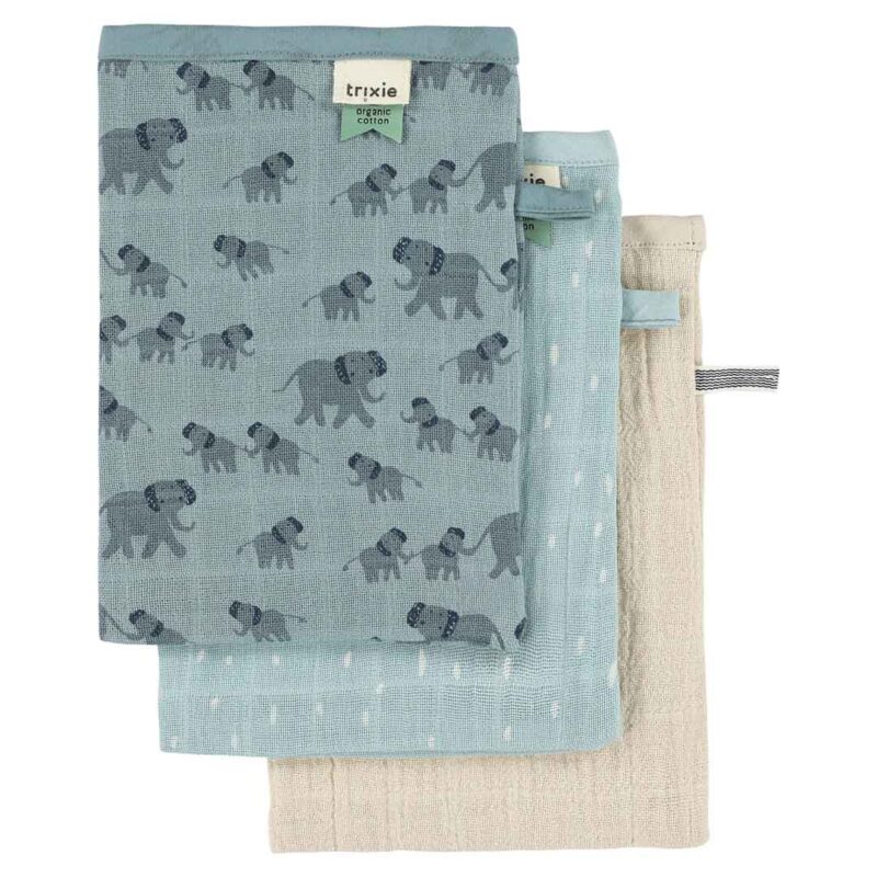 Trixie Baby - Mullwaschhandschuhe 3-pack mix - Enchanting Elephant