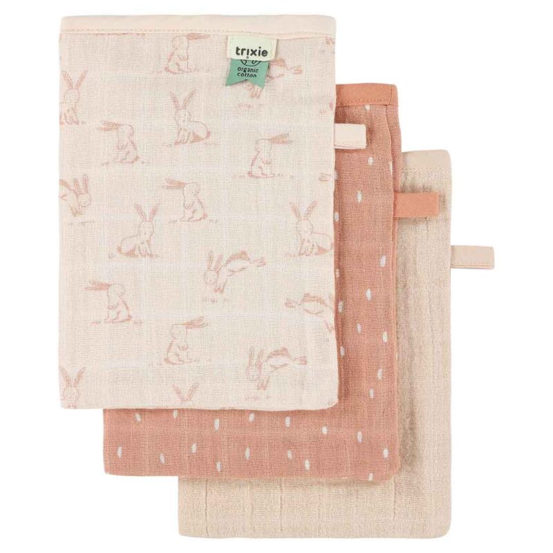 Trixie Baby - Mullwaschhandschuhe 3-pack mix - Rosy Rabbit