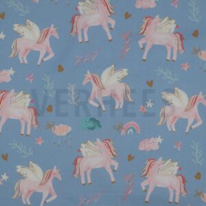 verhees textiles - Fine Poplin Digital - Unicorns - Light Blue