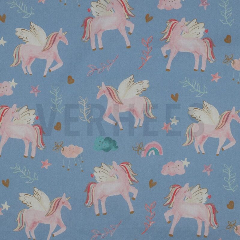 verhees textiles - Fine Poplin Digital - Unicorns - Light Blue