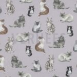 verhees textiles - Fine Poplin Digital - Cats - Lavender verhees textiles - Fine Poplin Digital - Cats - Lavender