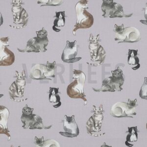 verhees textiles - Fine Poplin Digital - Cats - Lavender