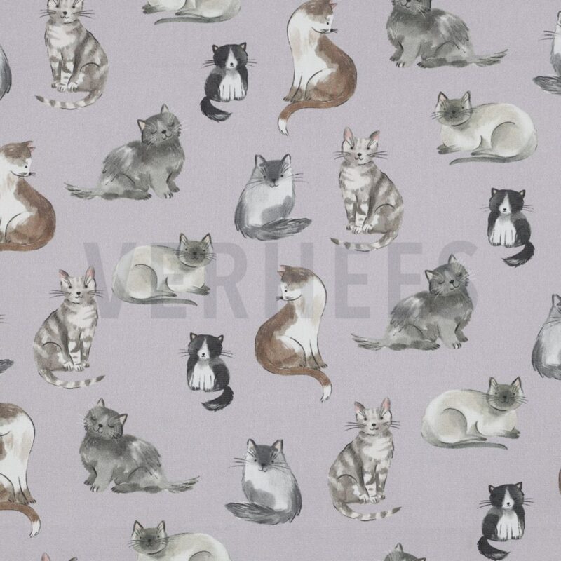 verhees textiles - Fine Poplin Digital - Cats - Lavender