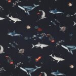 verhees textiles - Fine Poplin Digital - Ocean Animals - Navy