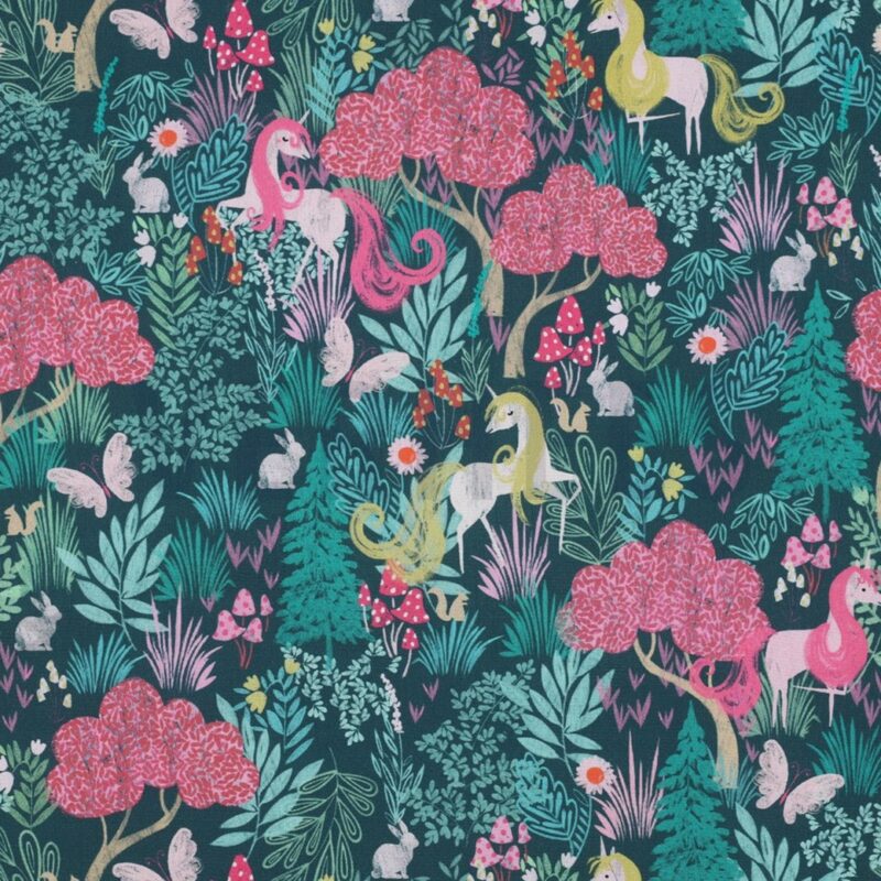 verhees textiles - FINE POPLIN DIGITAL UNICORNS - DARK GREEN