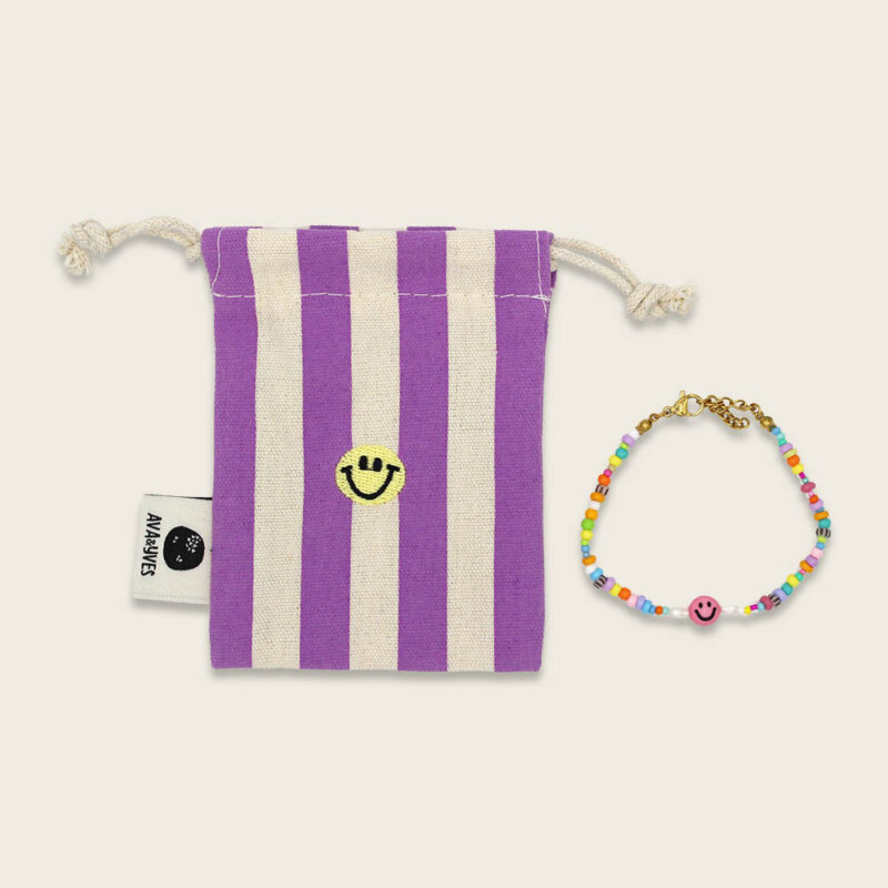 Perlenarmband "Smile" im Giftbag – Bunt  / Brombeer-Weiß – Bild 2