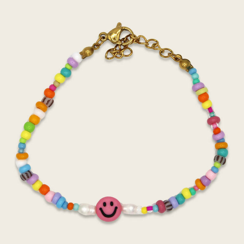 Perlenarmband "Smile" im Giftbag – Bunt  / Brombeer-Weiß – Bild 3