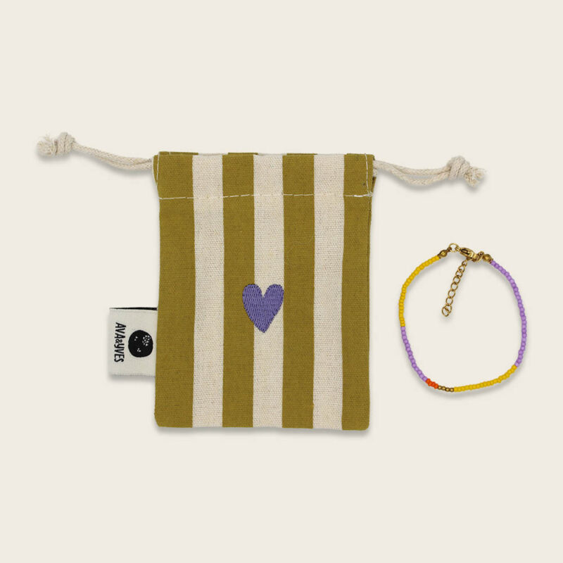 Perlenarmband "ColorBlock" im Giftbag – Lila-Gelb / Ocker-Weiß – Bild 2