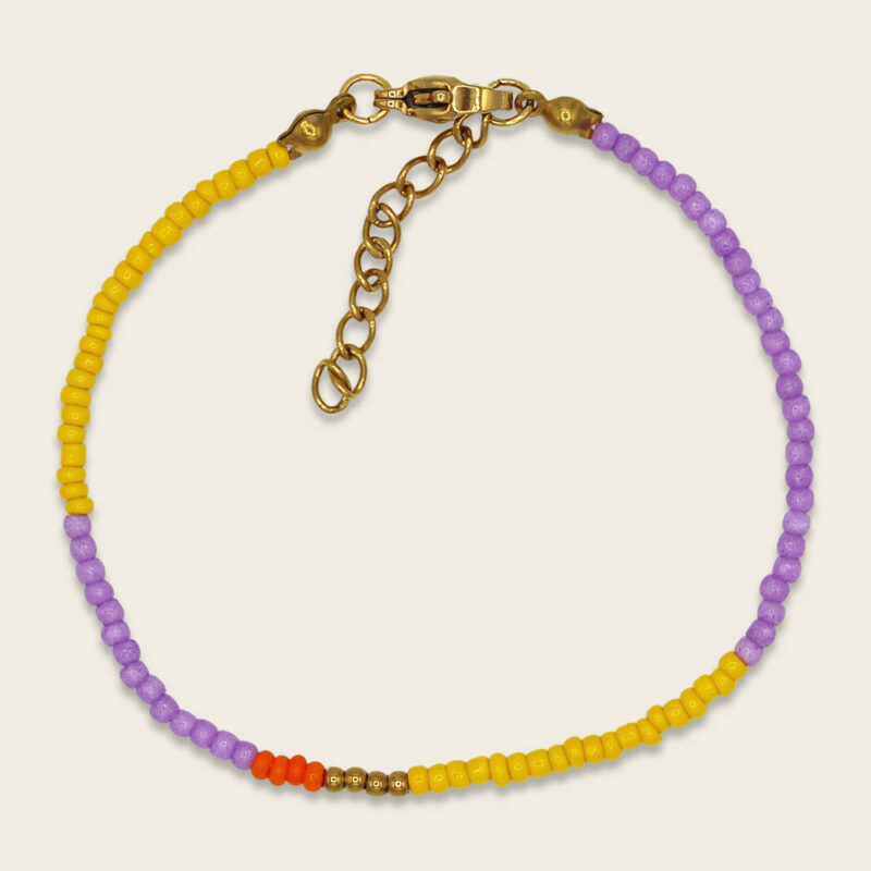 Perlenarmband "ColorBlock" im Giftbag – Lila-Gelb / Ocker-Weiß – Bild 4