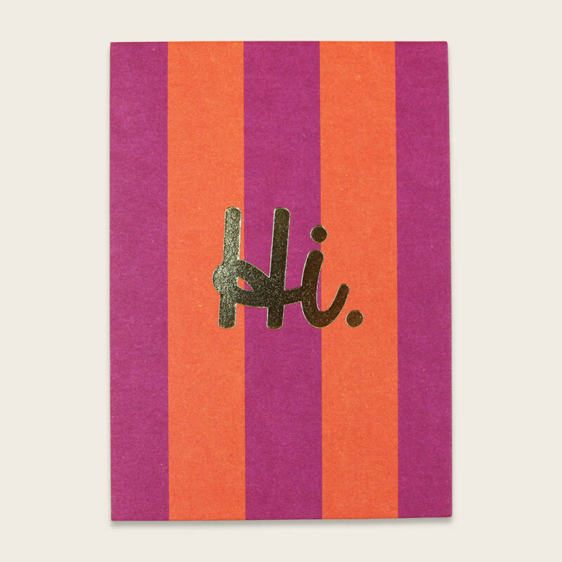 Ava&Yves - Postkarte Streifen fuchsia/feuerrot mit Goldeffekt - Hi