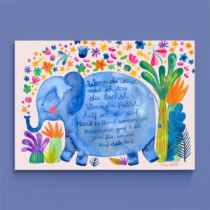 Frau Ottilie - Print A4 *Geschwisterliebe* (mit Elefant und Blumen)