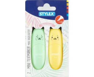 stylex - Mini-Textmarker Katze - 2 Stück (grün/gelb)