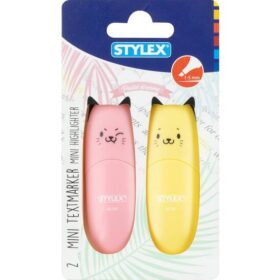 stylex - Mini-Textmarker Katze - 2 Stück (rosa/gelb)