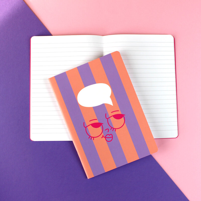 Ava&Yves - Notizheft Stripes Funny Face lila/rose/pink