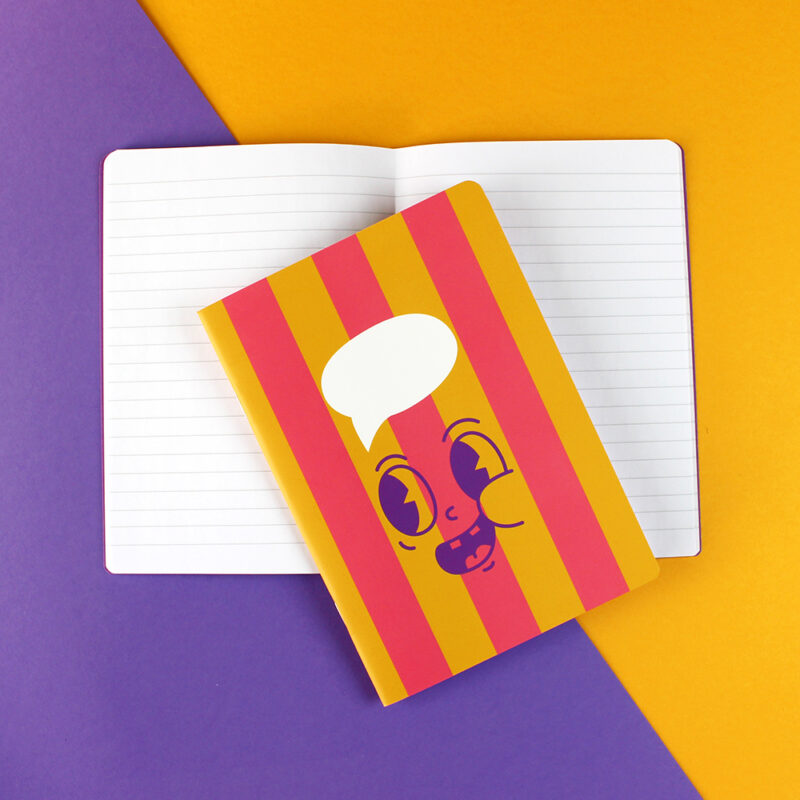 Ava&Yves - Notizheft Stripes Funny Face pink/gelb/lila