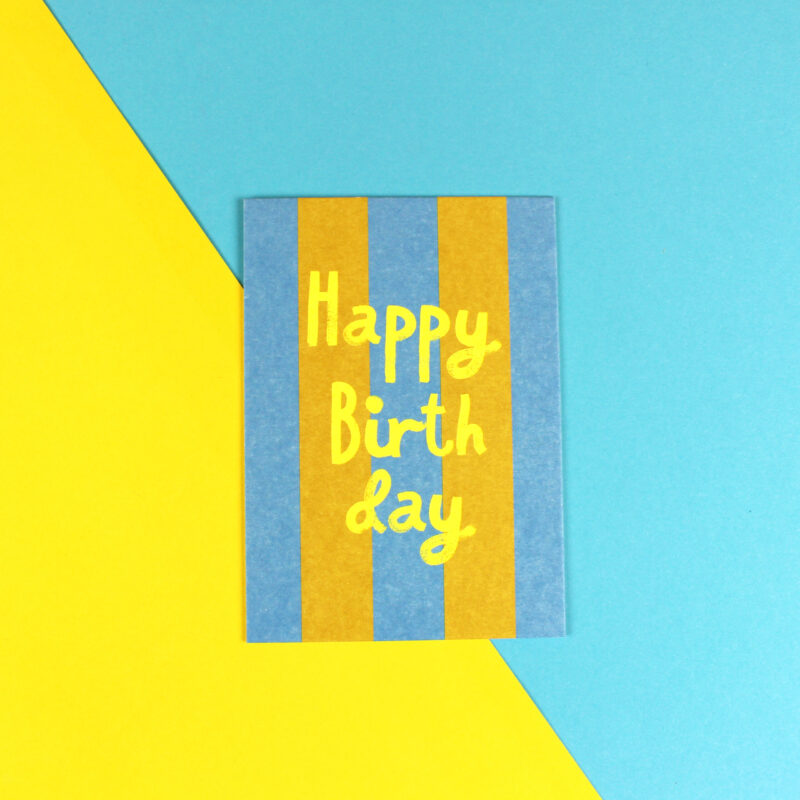 Ava&Yves - Postkarte Happy Birthday blau/gelb/Neon Gelb